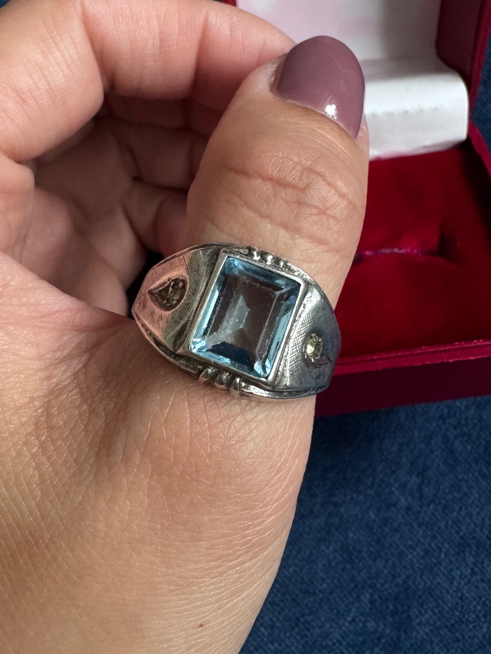 Vintage Gainsboro Sterling Silver Blue Stone  Mens Signet Statement Ring 12